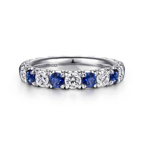 Gabriel & Co. 14K White Gold Pave Set Wedding Band - Sapphire Gemstone img2