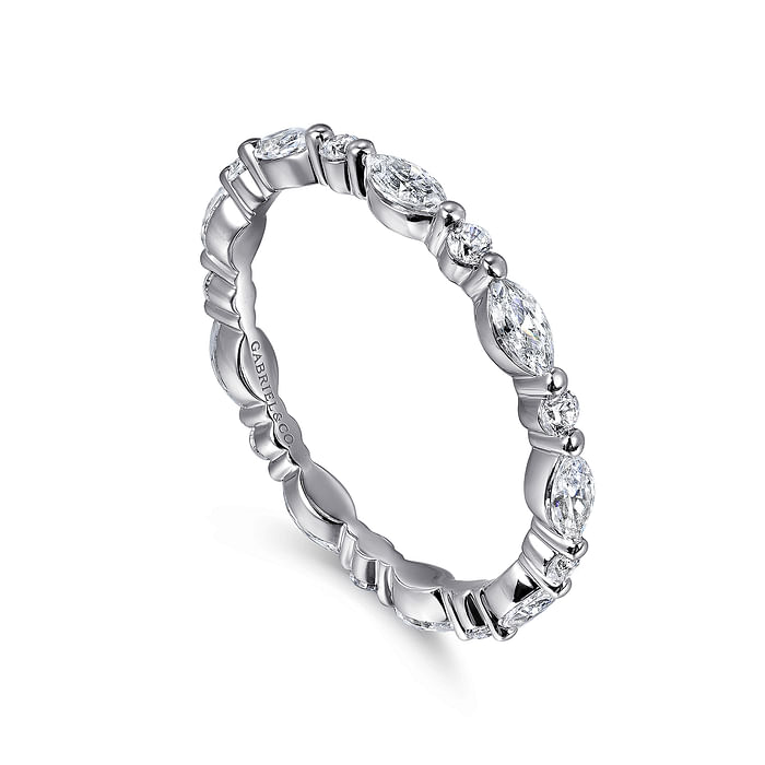 Gabriel & Co. 14K White Gold Prong Set Wedding Band - Marquise Diamonds img1