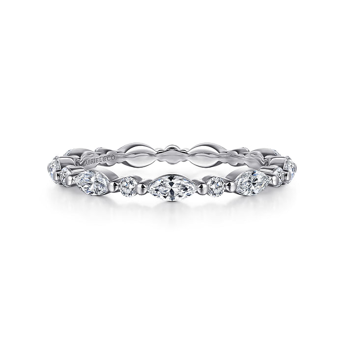 Gabriel & Co. 14K White Gold Prong Set Wedding Band - Marquise Diamonds img2