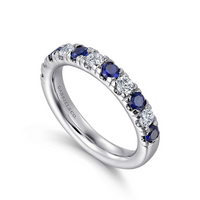 Gabriel & Co. 14K White Gold Shared Prong Wedding Band - Sapphire Accents img1