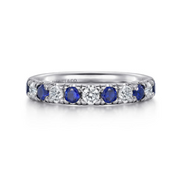 Gabriel & Co. 14K White Gold Shared Prong Wedding Band - Sapphire Accents img2