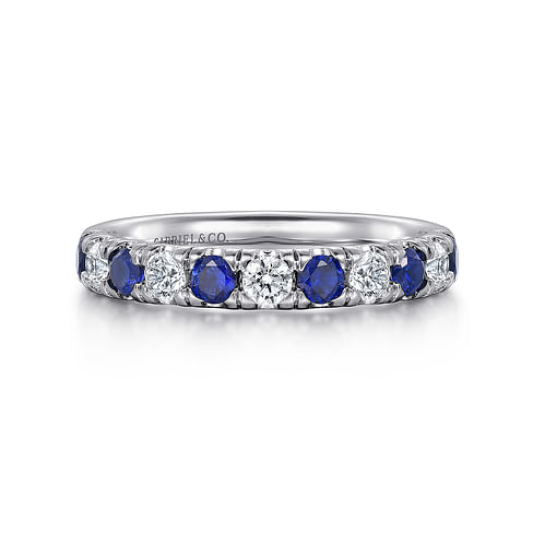 Gabriel & Co. 14K White Gold Shared Prong Wedding Band - Sapphire Accents img2