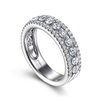 Gabriel & Co. 14K White Gold Shared Prong Wedding Band - Triple Row Stone img1