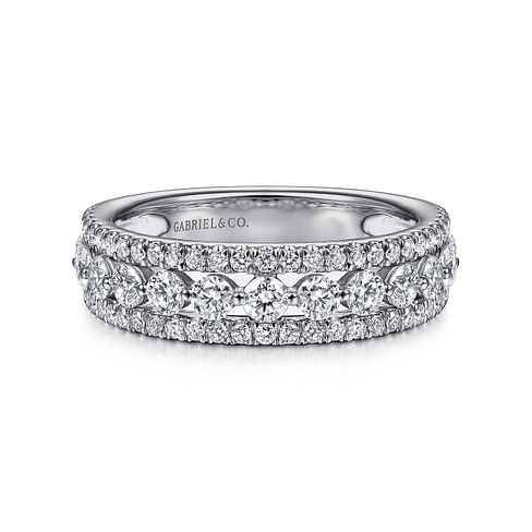 Gabriel & Co. 14K White Gold Shared Prong Wedding Band - Triple Row Stone img2