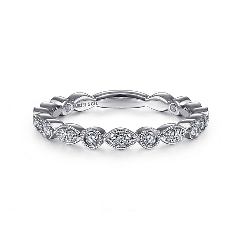 Gabriel & Co. 14K White Gold Stackable Wedding Band - Bezel Halo img2