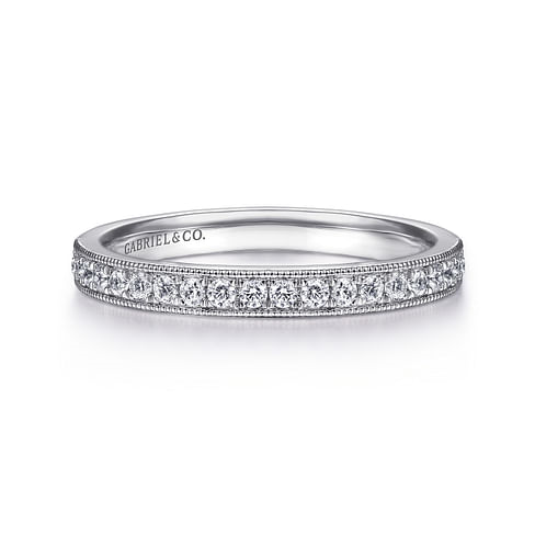 Gabriel & Co. 14K White Gold Stackable Wedding Band - Milgrain Pavé img2