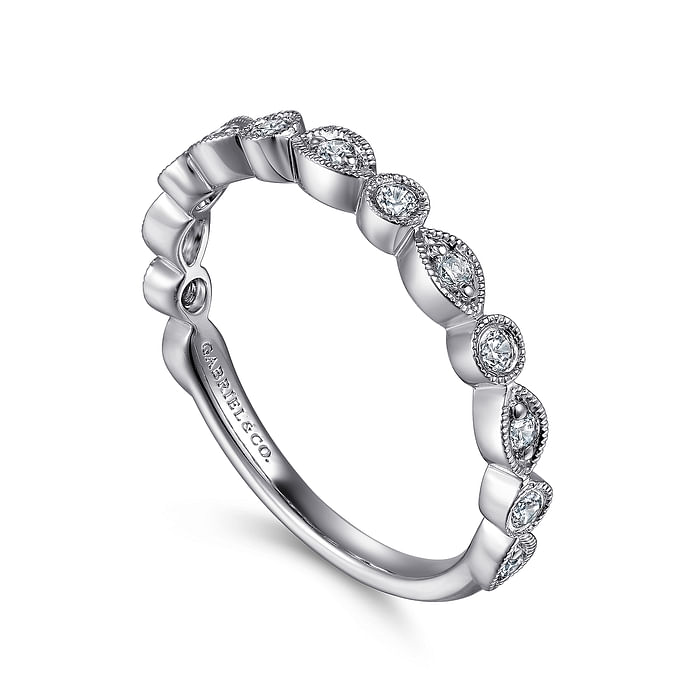 Gabriel & Co. 14K White Gold Vintage Pave Wedding Band img1