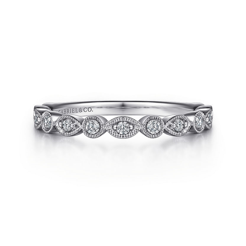 Gabriel & Co. 14K White Gold Vintage Pave Wedding Band img2