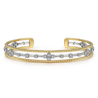 Gabriel & Co. 14K White Gold and Yellow Gold Diamond Bujukan Cuff Bangle img1