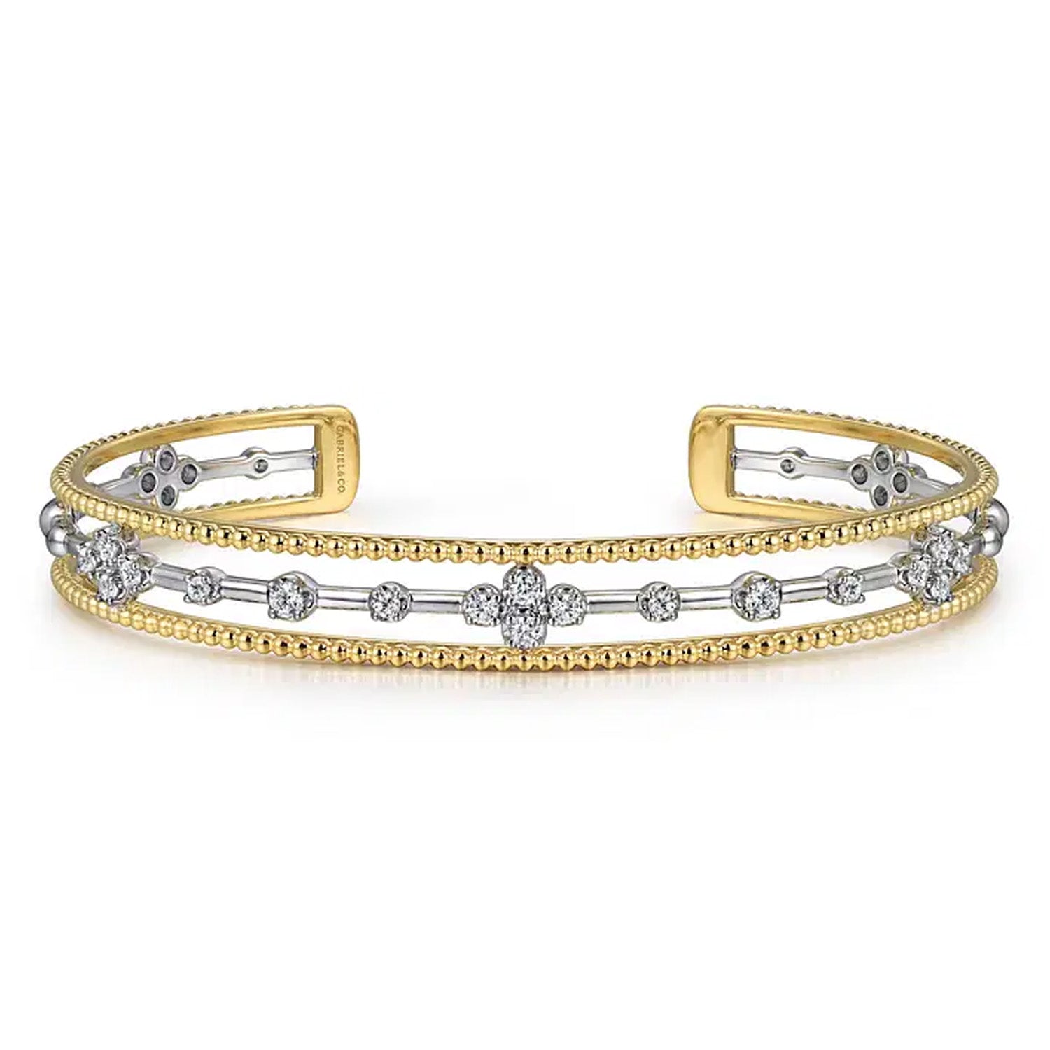 Gabriel & Co. 14K White Gold and Yellow Gold Diamond Bujukan Cuff Bangle img1