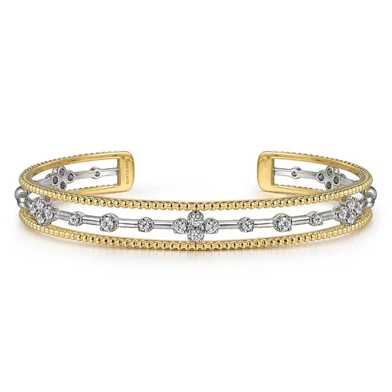 Gabriel & Co. 14K White Gold and Yellow Gold Diamond Bujukan Cuff Bangle img1