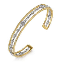 Gabriel & Co. 14K White Gold and Yellow Gold Diamond Bujukan Cuff Bangle img2