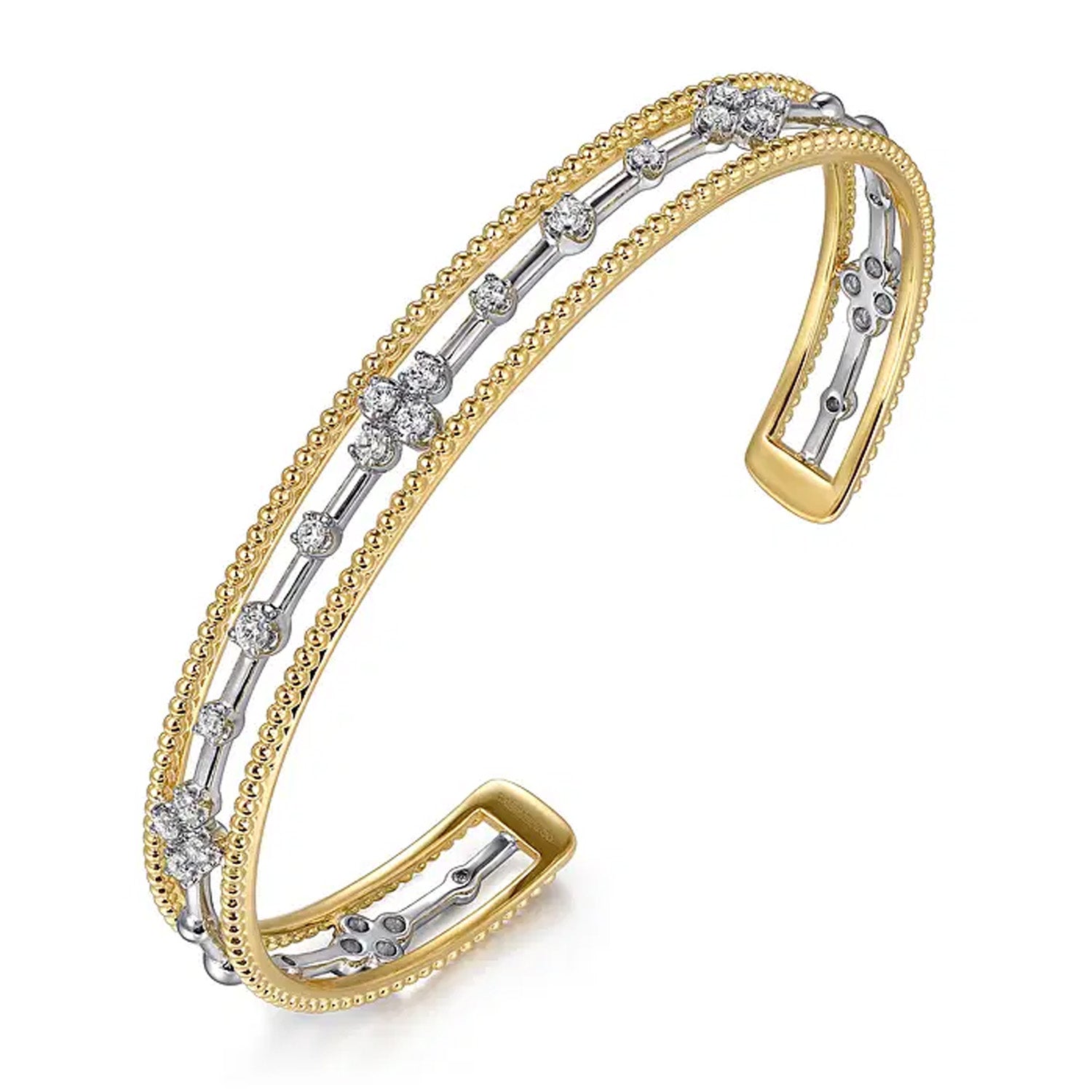 Gabriel & Co. 14K White Gold and Yellow Gold Diamond Bujukan Cuff Bangle img2