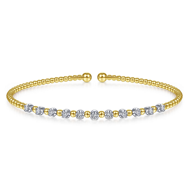 Gabriel & Co. 14K White Yellow Gold Diamond Cuff Bangle Bracelet