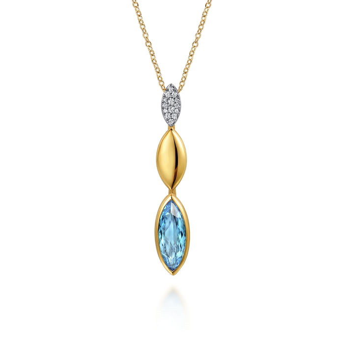 Gabriel & Co. 14K White and Yellow Gold Diamond and Blue Topaz Necklace