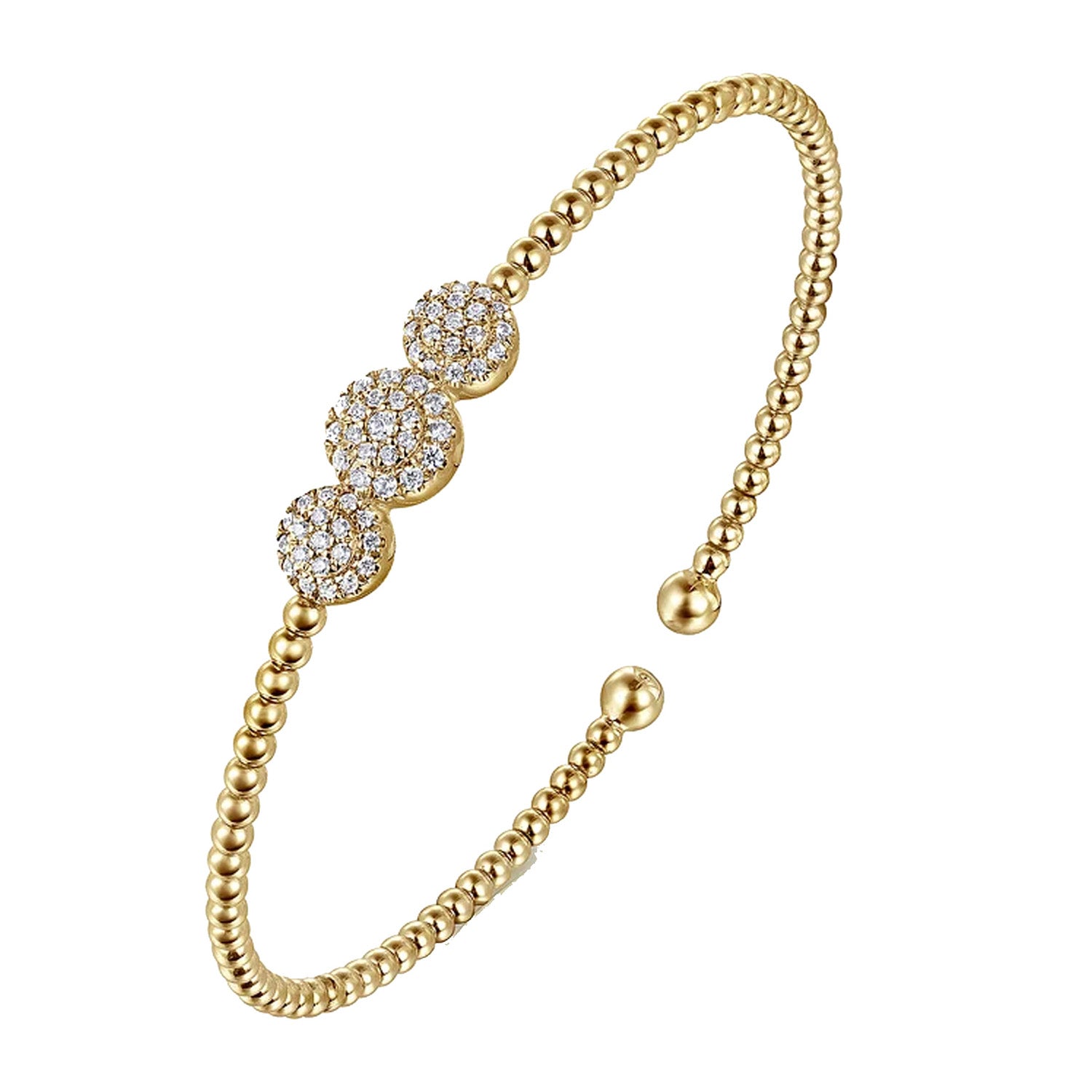 Gabriel & Co. 14K Yellow Gold Bead Cuff Bracelet with Diamond Stations img2