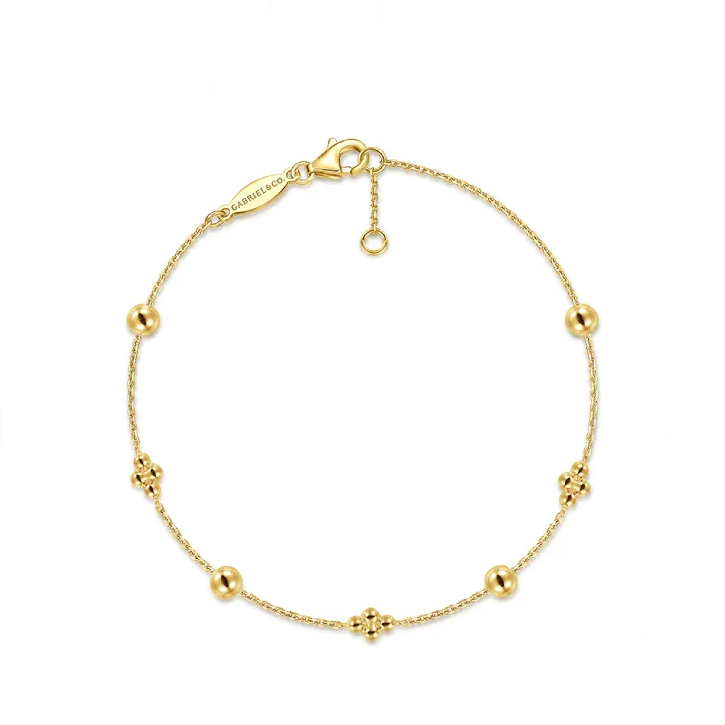 Gabriel & Co. 14K Yellow Gold Bujukan Ball and Clover Station Bracelet