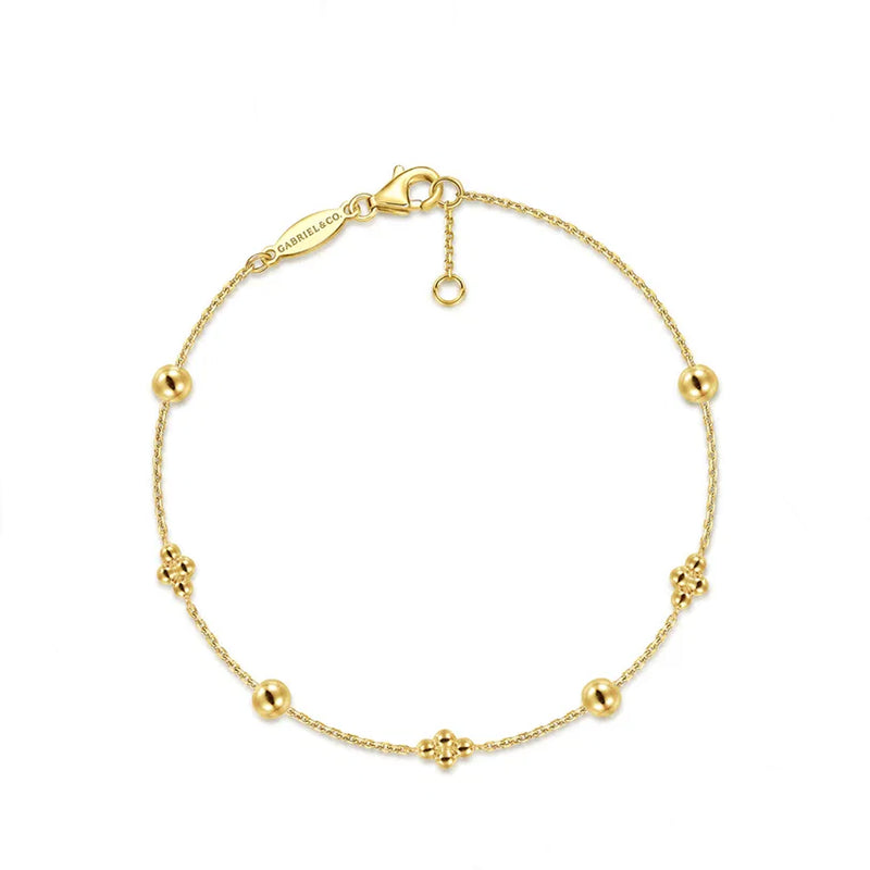 Gabriel & Co. 14K Yellow Gold Bujukan Ball and Clover Station Bracelet
