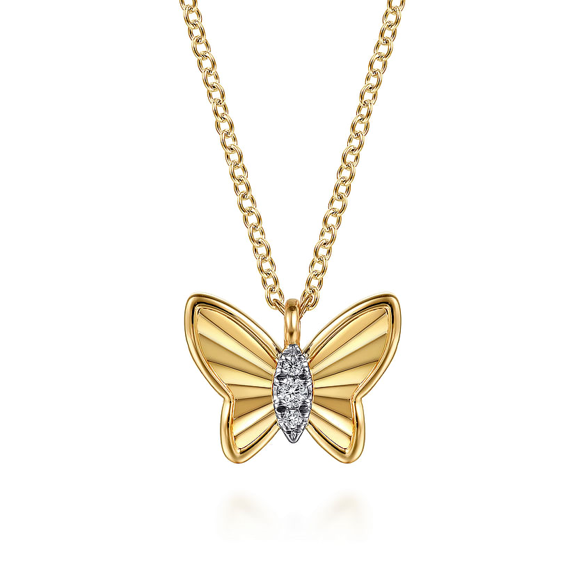 Gabriel & Co. 14K Yellow Gold Butterfly Diamond Necklace