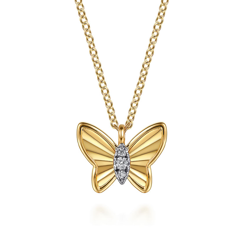 Gabriel & Co. 14K Yellow Gold Butterfly Diamond Necklace