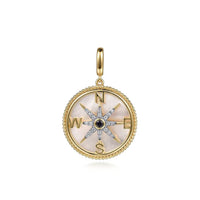 Gabriel & Co. 14K Yellow Gold Diamond Blue Sapphire Compass Medallion Pendant With Detachable Bail