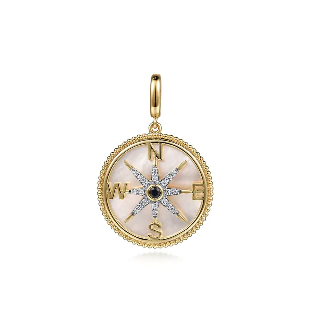 Gabriel & Co. 14K Yellow Gold Diamond Blue Sapphire Compass Medallion Pendant With Detachable Bail