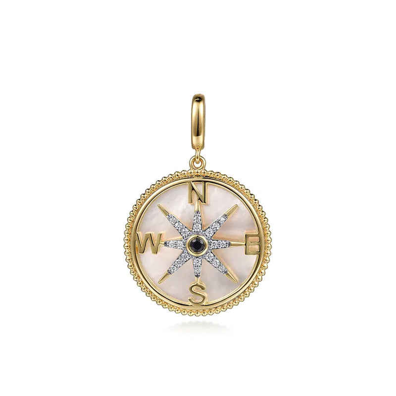 Gabriel & Co. 14K Yellow Gold Diamond Blue Sapphire Compass Medallion Pendant With Detachable Bail