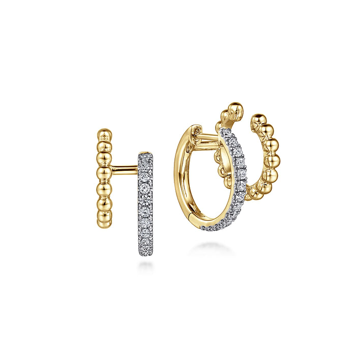Gabriel & Co. 14K Yellow Gold Diamond Huggie And Bujukan Cuff Earrings Two-Tone Texture