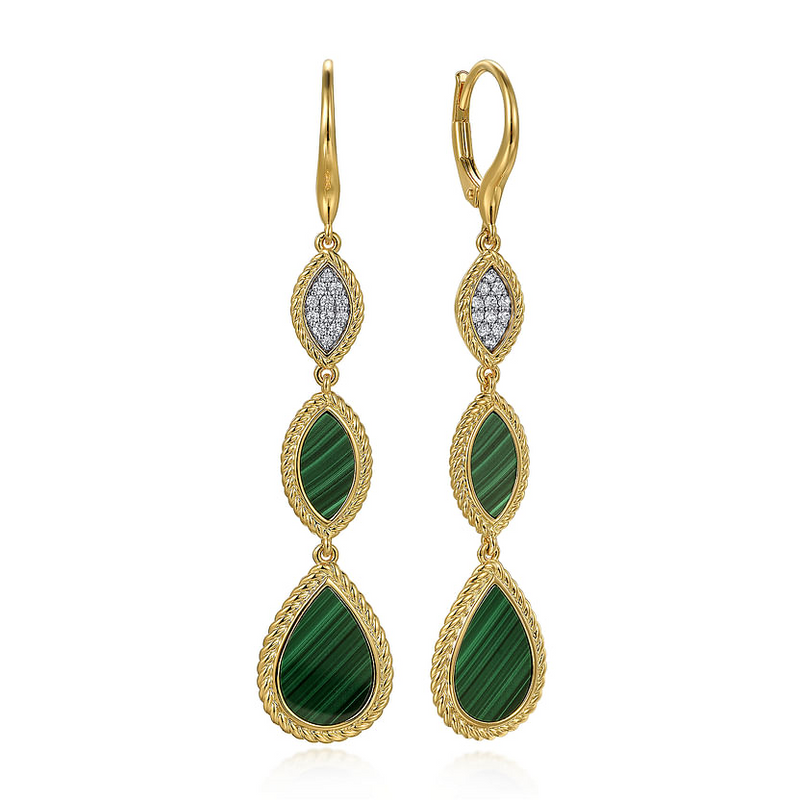 Gabriel & Co. 14K Yellow Gold Diamond and Malachite Rope Drop Earrings