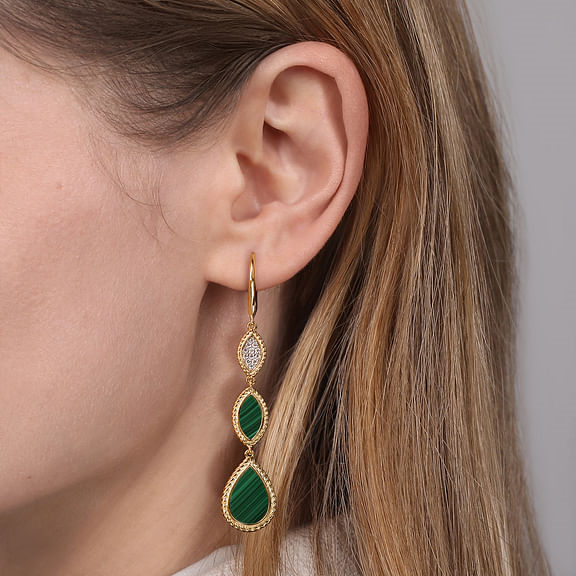 Gabriel & Co. 14K Yellow Gold Diamond and Malachite Rope Drop Earrings img2
