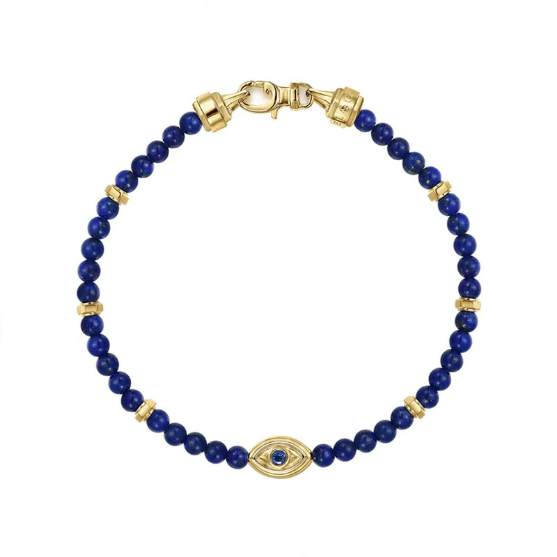 Gabriel & Co. 14K Yellow Gold Lapis and Sapphire Beaded Bracelet with Evil eye