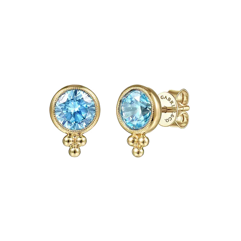 Gabriel & Co. 14K Yellow Gold Round Bezel London Blue Topaz Stud Earrings