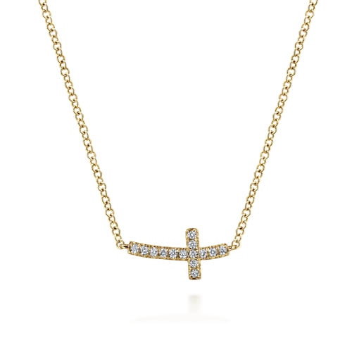 Gabriel & Co. 14K Yellow Gold Sideway Diamond Cross Necklace