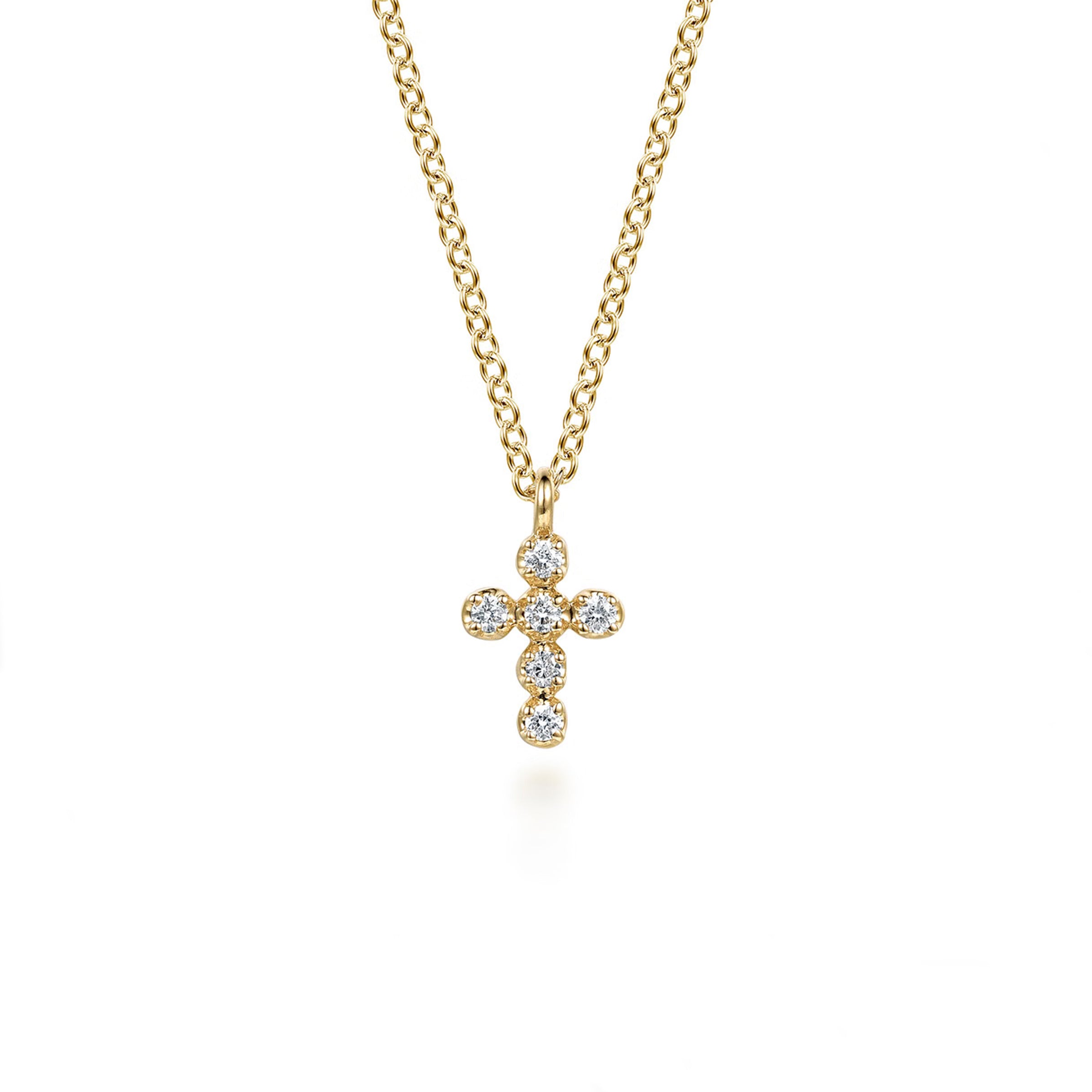 Gabriel & Co. 14K Yellow Gold Small Diamond Cross Necklace
