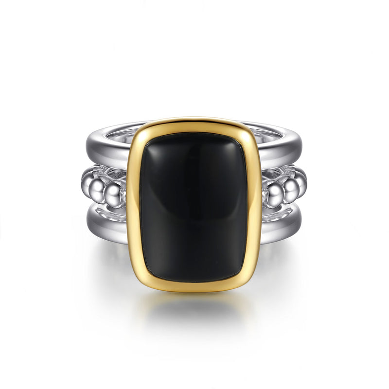 Gabriel & Co. 14K Yellow Gold Sterling Silver Black Onyx Cocktail Ring