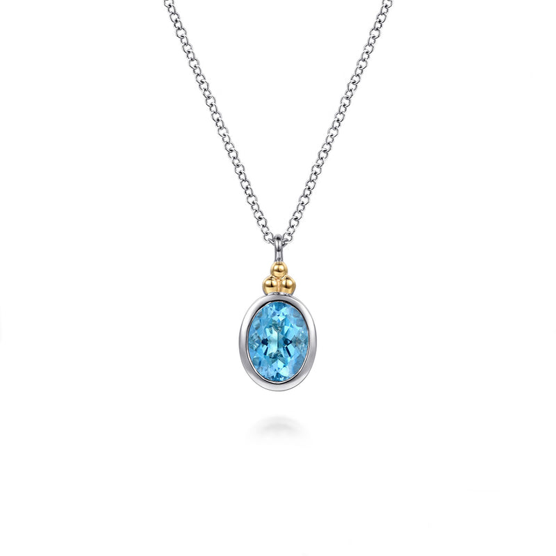 Gabriel & Co. 14K Yellow Gold Sterlng Silver Blue Topaz Necklace