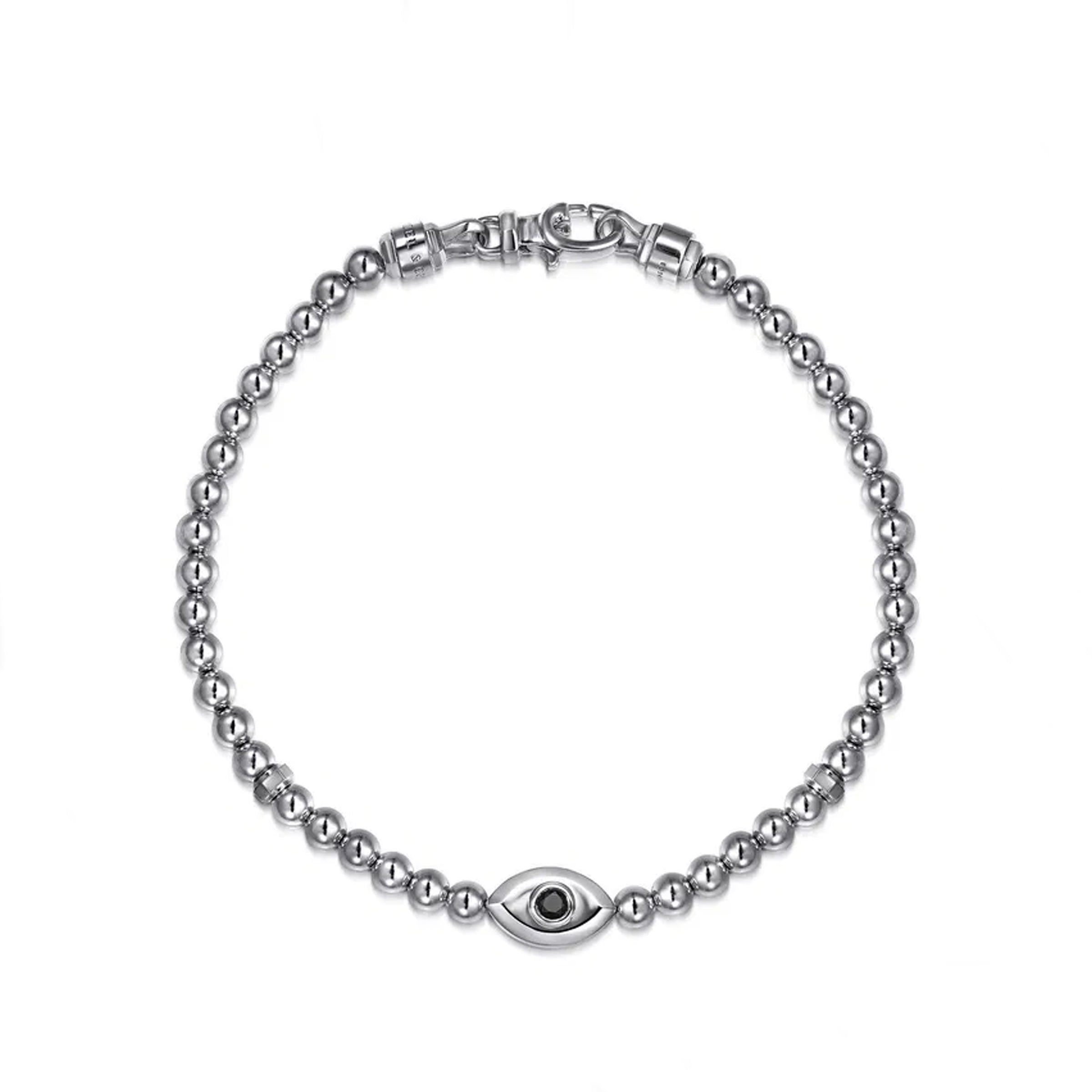 Gabriel & Co. 4mm Mens Sterling Silver Beaded Bracelet with an Evil Eye