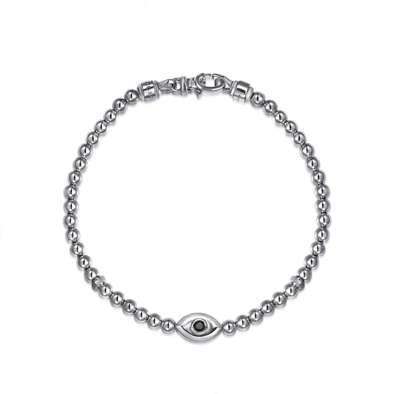 Gabriel & Co. 4mm Mens Sterling Silver Beaded Bracelet with an Evil Eye