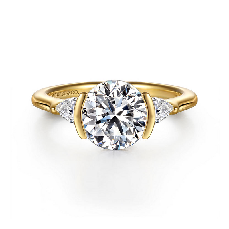 Gabriel & Co. Alesandra 14K Yellow Gold Half Bezel Round Three Stone Diamond Engagement Ring img1