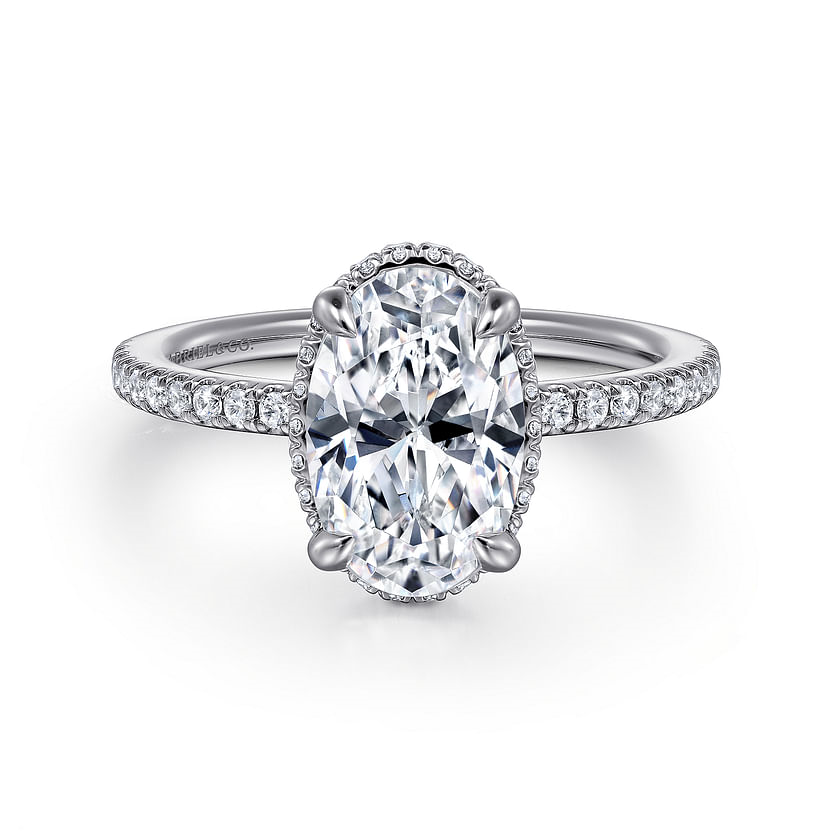 Gabriel & Co. Allesia 14K White Gold Oval Cut Hidden Halo Diamond Engagement Ring img1