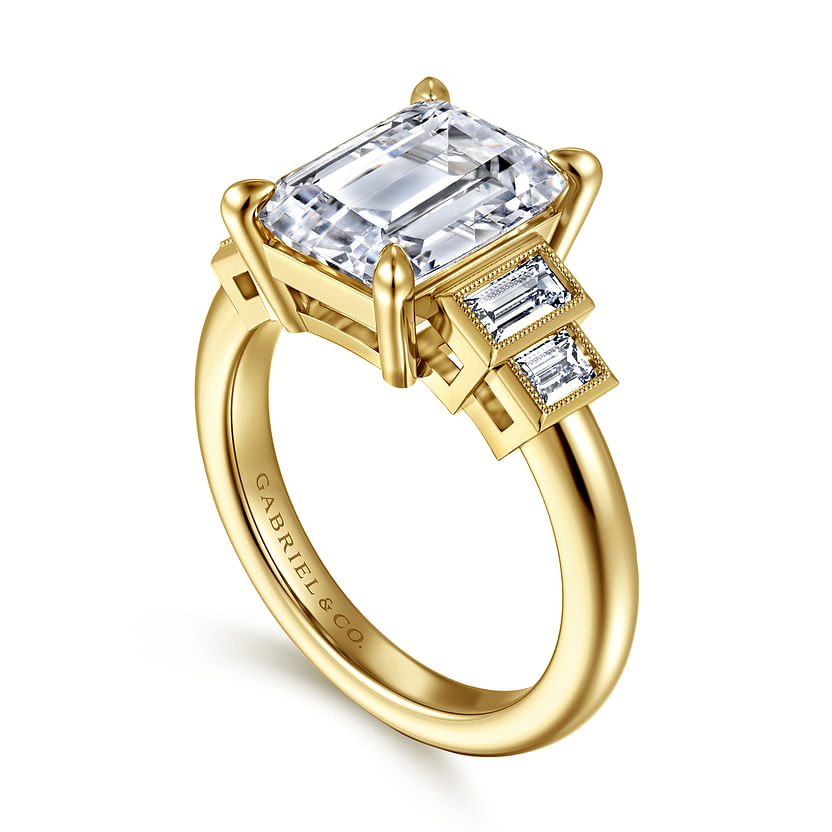 Gabriel & Co. Andre 14K Yellow Gold Emerald Cut Diamond Engagement Ring img2