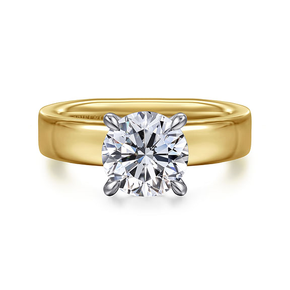 Gabriel & Co. Aura 14K White GoldYellow Gold Round Solitaire Diamond Engagement Ring img1