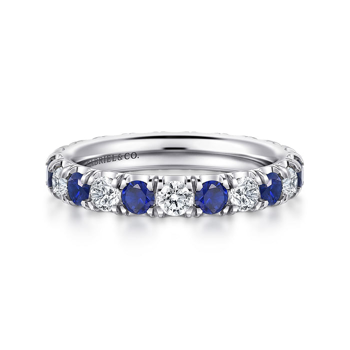 Gabriel & Co. Bari 14K White Gold French Pave Set Sapphire and Diamond Eternity Band - 0.95 Carats Diamond img2