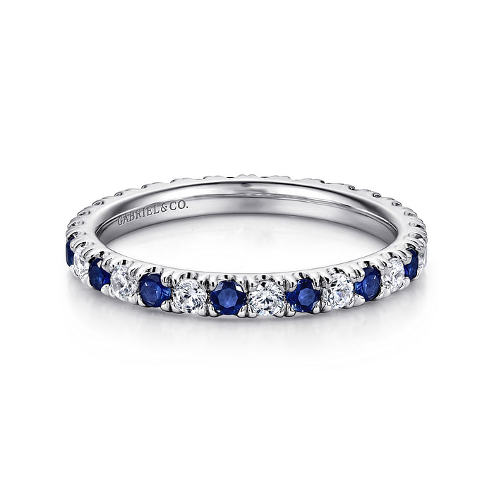 Gabriel & Co. Bari 14K White Gold French Pave Set Sapphire and Diamond Eternity Band - Sapphire Diamond img2