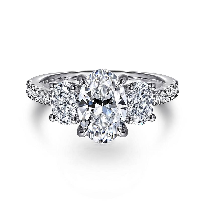 Gabriel & Co. Camra 14K White Gold Oval Three Stone Diamond Engagement Ring img1