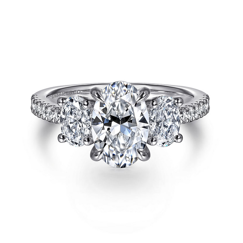 Gabriel & Co. Camra 14K White Gold Oval Three Stone Diamond Engagement Ring img1