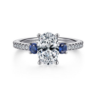 Gabriel & Co. Chantal 14K White Gold Oval Three Stone Sapphire and Diamond Engagement Ring img1