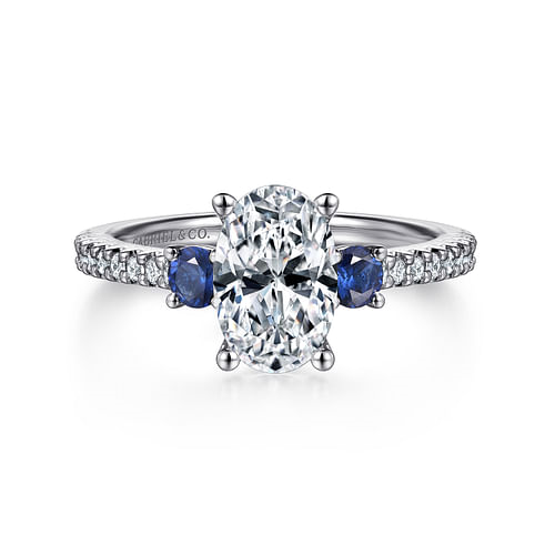 Gabriel & Co. Chantal 14K White Gold Oval Three Stone Sapphire and Diamond Engagement Ring img1