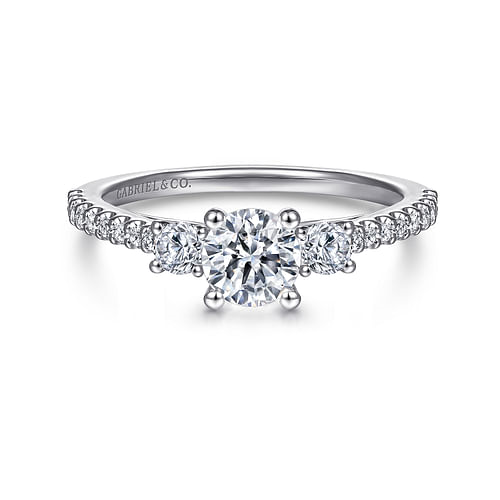 Gabriel & Co. Chantal 14K White Gold Round Three Stone Diamond Engagement Ring img1