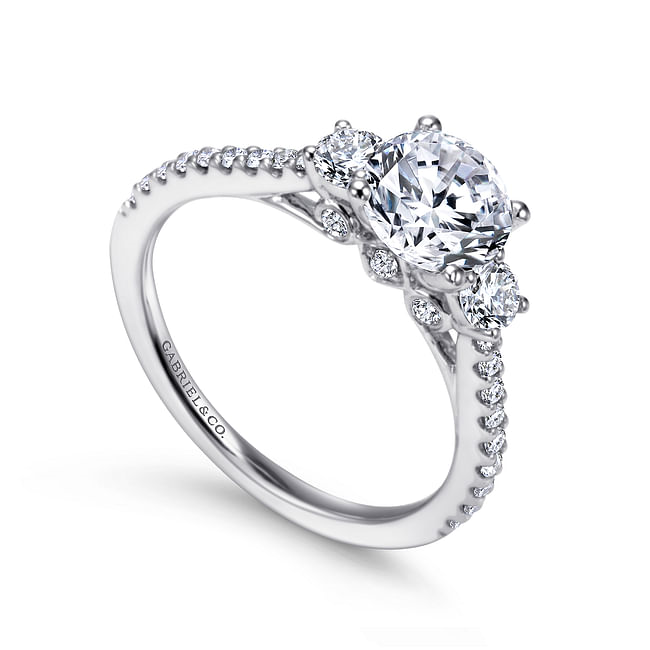 Gabriel & Co. Chantal 14K White Gold Round Three Stone Diamond Engagement Ring img2